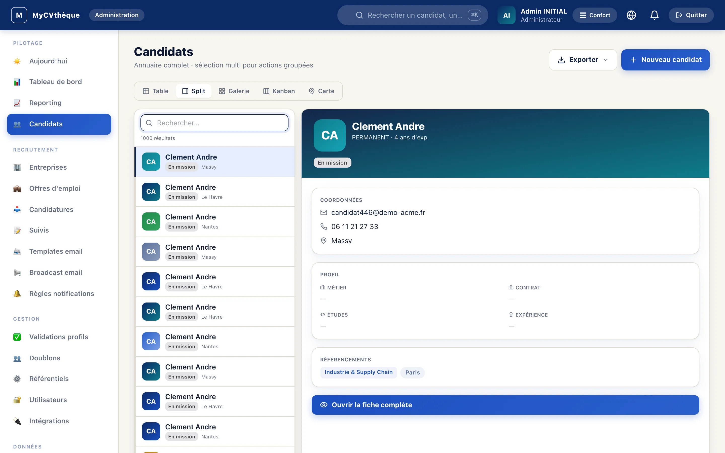 Fiche candidat MyCVthèque